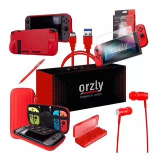 Kit 8-1 Funda Nintendo Switch + 2x Vidrio Templado 9h + Usb-c + Funda Grip Resistente + Auricular Original Orzly Premiun