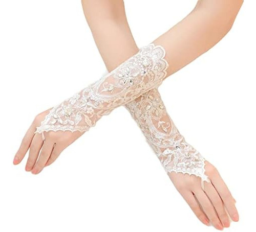 Guantes De Encaje Para Boda, Sin Dedos, Con Diamantes De Imi