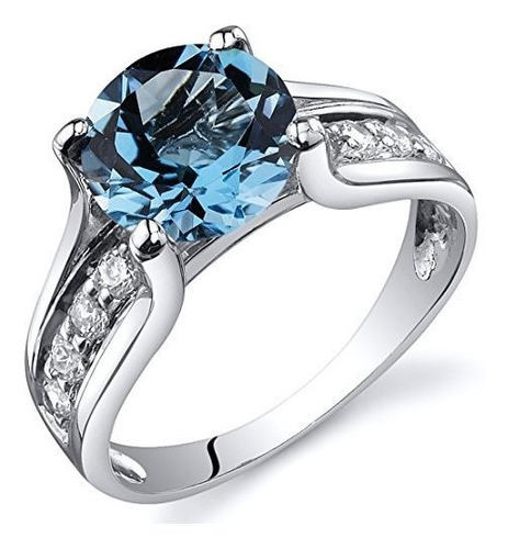 Topacio Azul Suizo Solitaire Estilo De Timbre Plata De Ley R