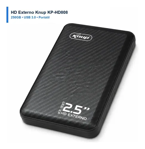 HD Externo Knup KP-HD808 250GB Preto USB 3.0 Portátil