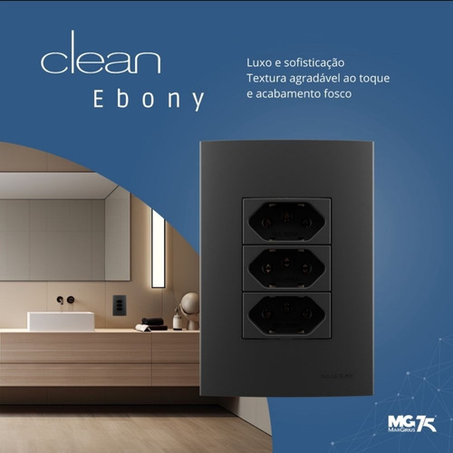 Kit 3 Módulos Tomada 20a Clean Ebony Preto Fosco Margirius