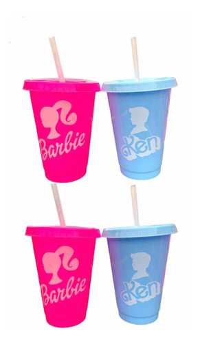 Vaso Con Popote Barbie Ken Cumpleaños Fiesta Niños 20 Piezas