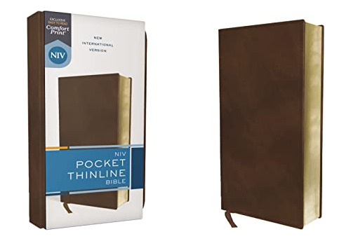 Book : Niv, Pocket Thinline Bible, Leathersoft, Brown, Red.