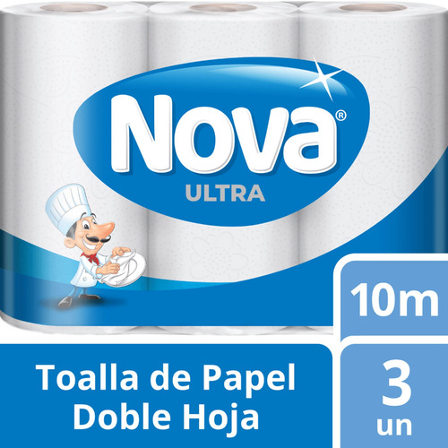 Toalla De Papel Nova Ultra Absorbente 3 Un 10 Mt