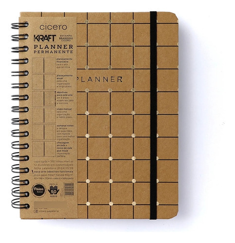 Planner Permanente Cicero Wire-o Semanal Notas A5 Kraft Cor da capa Kraft/Linha e Ponto