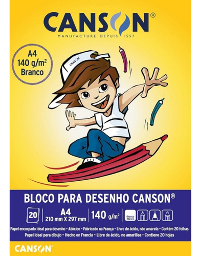 Bloco Papel Canson Desenho Escolar Branco 140g A4 20 Folhas