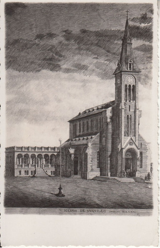 1949 Postal Dibujo Iglesia De Unquillo Cordoba Argentina 