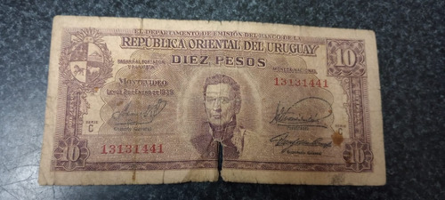 Billete De 10 Pesos Uruguayos Retro