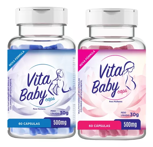 Imagem 1 de 5 de Kit 2 Vita Baby Caps Casal Polivitamínico Ácido Fólico