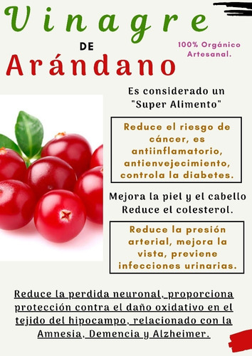 Vinagre Orgánico De Arandano 3 Botellas De 1 Litro C/u.