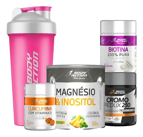 Kit Magnésio Inositol + Biotina + Curcumina + Cromo + Brinde