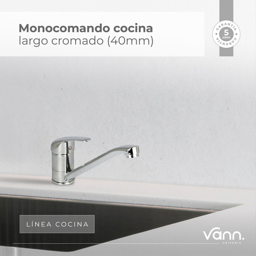 Griferia Canilla Larga Cromada Monocomando Cocina Vann Motor