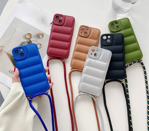 Imagen 4 de 8 de Funda Para iPhone 7 8 Plus Xr 11 12 13 Pro Max Puffer Correa
