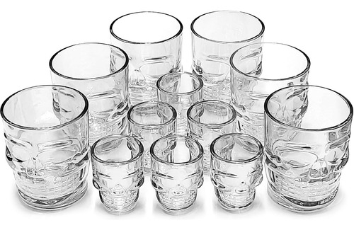 Set 6 Vasos Old Fashion Y 6 Shot Tipo Craneo Calavera Vidrio