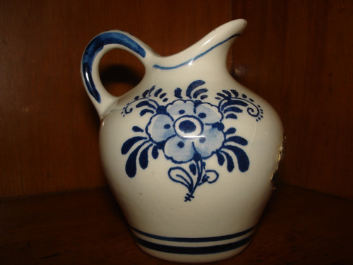 Jarra De Porcelana Delft Holland Blanca Dibujos En Azul  