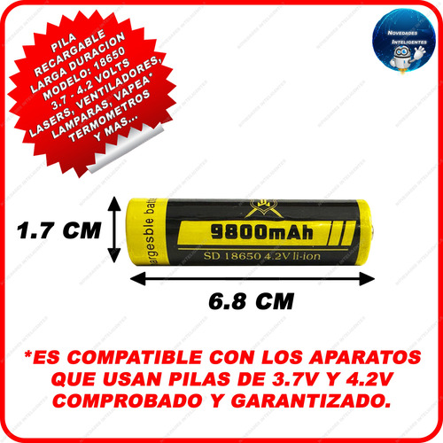 Cargador + Pila Recargable 18650 | Batería 3.7-4.2v 9800 Mha