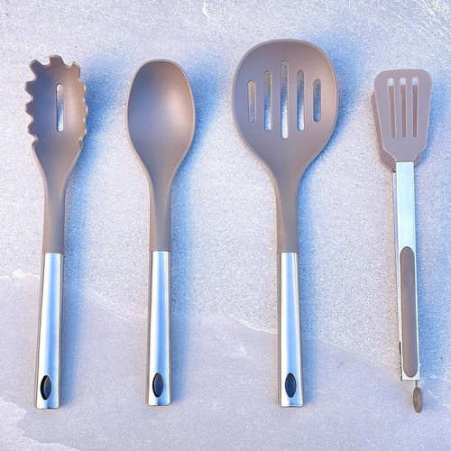 Juego De Utensilios Acero Inox Mango Silicona 4 Piezas 