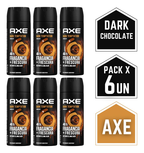 Desodorante Axe Fragancia Dark Temptation Chocolate Pack X6