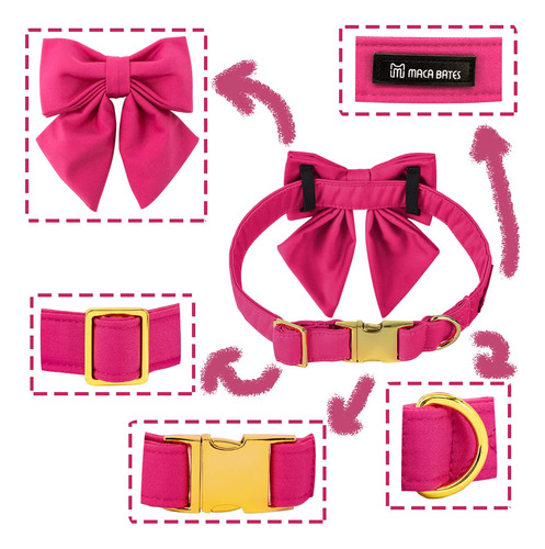 Maca Bates Collar Perro Lazo Rojo Rosa Pajarita Mmg