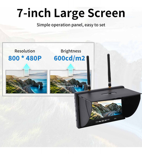 Monitor Fpv Zerone De 7 Pulgadas, Lcd, 800 X 480, 5,8 Ghz, 4