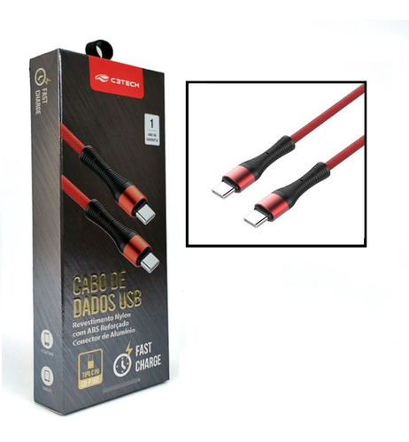 Cabo Usb Tipo C 3.a Fast Charge Cb-p160rd Vermelho C3tech®