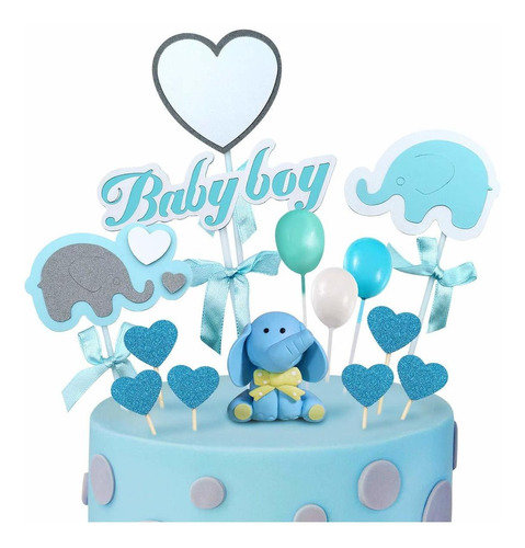 Movinpe Blue Elephant Baby Shower Cake Topper Decoration For