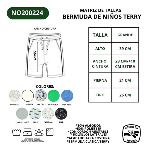Bermuda Infantil N0200224 Con Jareta French Terry 3 Pcs