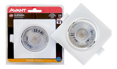 Kit 2 Spot Led 5w Avant Quadrado Branco Quente Direcionável 110V/220V