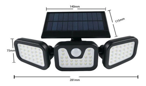Imagen 5 de 5 de Luz Solar Foco Triple Cabezal Con Sensor De Movimientos/f226