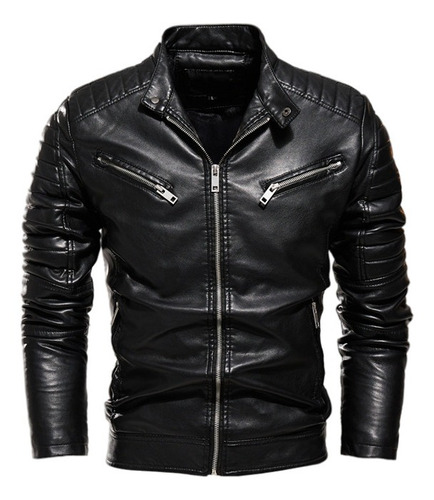 Chaqueta Chamarra Con Frisa Para Varon Biker Cuero Sintetico