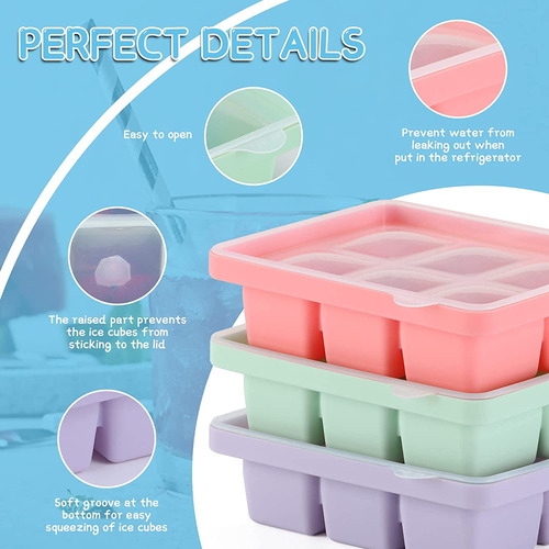 3 Peças Forma Gelo Cubo Com Tampa Rígida Flexível Fundo De S