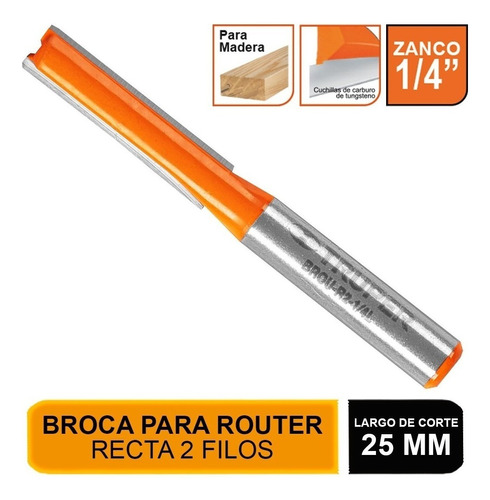 Broca Para Router, Recta 2 Filos, 1/4', Larga  Truper  11453