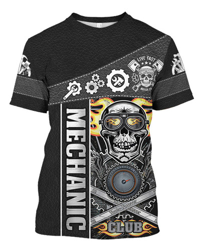 Mecánica 3d Estampen Camiseta Casual De Manga Corta