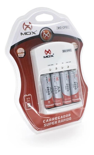 Carregador De Pilhas Mox- 51 Com Pilhas Aa