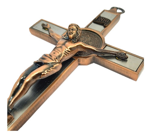 Crucifixo De Mesa Pequeno Cruz Parede Metal Prata 20cm Cor Bronze