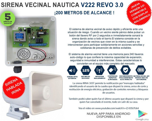 Alarma Vecinal V222 Hablada Irina Batería 200ms Display