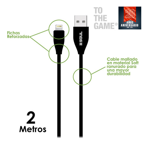 Imagen 3 de 3 de Cable Usb 2 Metros Reforzado Carga Rapida Compatible iPhone