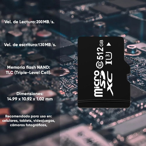 Tarjeta De Memoria Micro Sd 512gb Con Adaptador Sd Clas10 U3