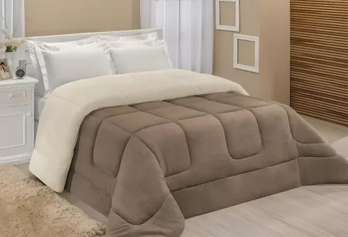 Edredom Sherpa Cobertor E Coberdrom Casal Queen Grosso Cor Avelã ...