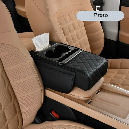Almofada Apoio De Braço Para Carro Com 2 Porta Copos Console