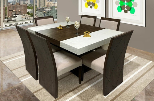 Comedor Uruapan 6 Sillas - Nogal Këssa Cdmx Diseño De La Tela De Las Sillas Liso