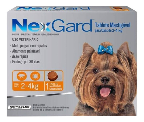 Removedor de pulgas e carrapatos Nexgard para cães de 2 a 4 kg