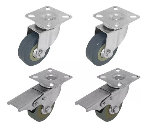 4 Ruedas Para Muebles Giratorias (2 Con Freno) 50mm Gris