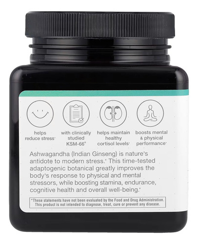 Youtheory Ashwagandha Orgánica Ksm-66 X 500mg, 60 Cápsulas Sin Sabor