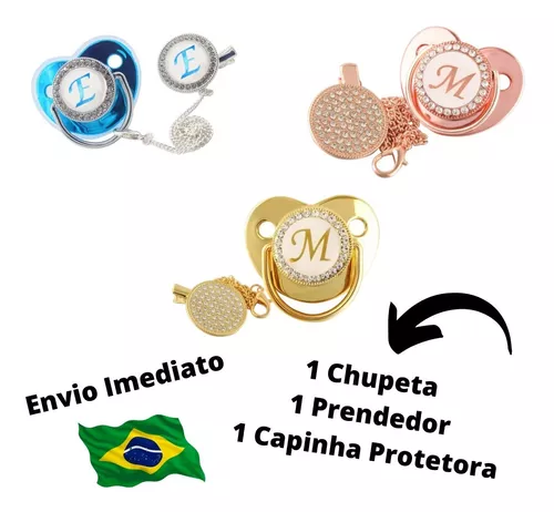 Chupeta Luxo Azul Gold Personalizada Letra Inicial do Nome