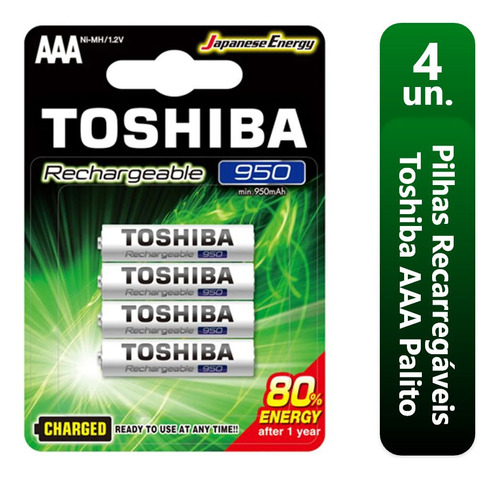 4 Pilhas Recarregáveis Aaa 950mah Toshiba