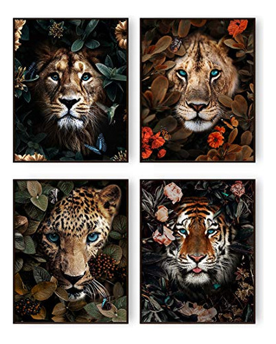 Jungle Safari Animal Wall Art Prints Poster Lion Tiger Leopa