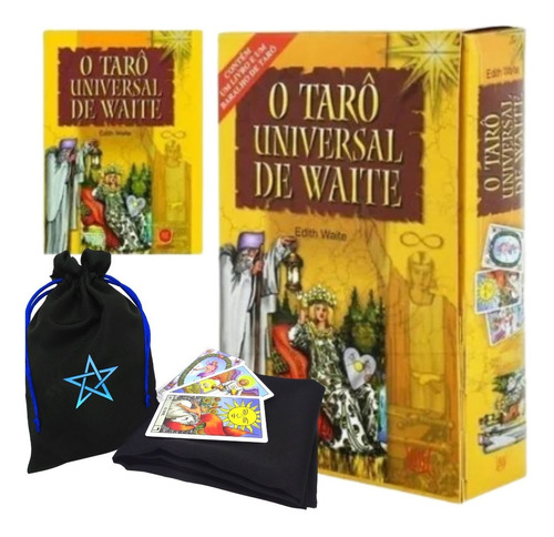 Imagem 1 de 7 de Tarô De Waite  + Livro + Toalha Preta + Saquinho Pentagrama