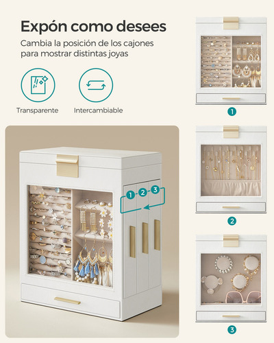 Caja Joyero De 5 Niveles Songmics Con Mini Caja Color Blanco