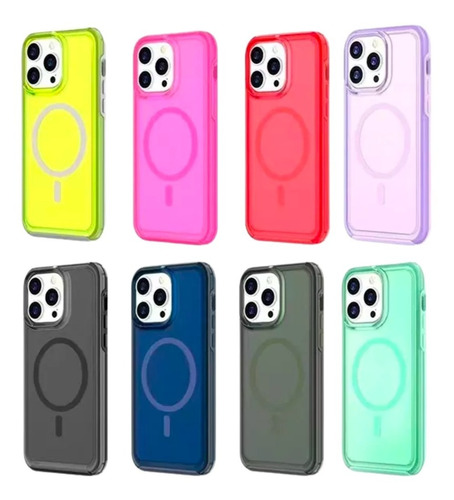 Imagen 1 de 10 de Funda Case Neon Fosforecente Retro Color Para iPhone Magsafe